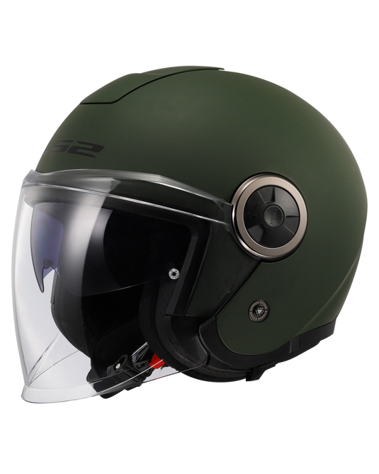 Capacete open-face LS2 OF620 Classy Solid Verde Militar – vista frontal