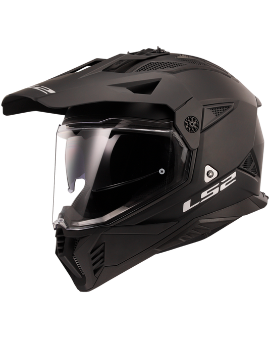 Capacete motocross LS2 MX702 Pioneer II Solid Preto Mate – vista frontal – ECE 22.06