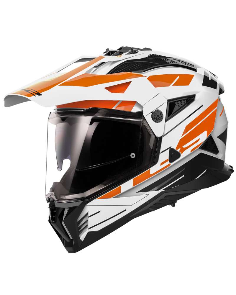 Load image into Gallery viewer, Capacete motocross LS2 MX702 Pioneer II Namib Branco Laranja – vista frontal – ECE 22.06
