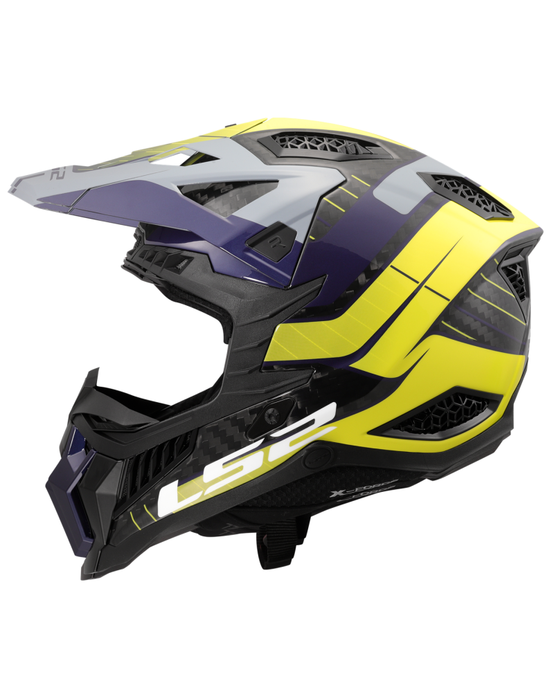 Load image into Gallery viewer, Capacete motocross LS2 MX703 X-Force C Galuo Cinzento Amarelo Hi-Vision – vista frontal

