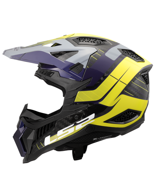 Capacete motocross LS2 MX703 X-Force C Galuo Cinzento Amarelo Hi-Vision – vista frontal