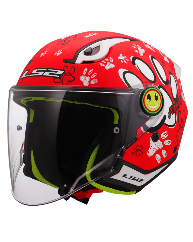 Load image into Gallery viewer, Capacete jet infantil LS2 OF622 Funny II Paws Vermelho – vista frontal – ECE 22.06
