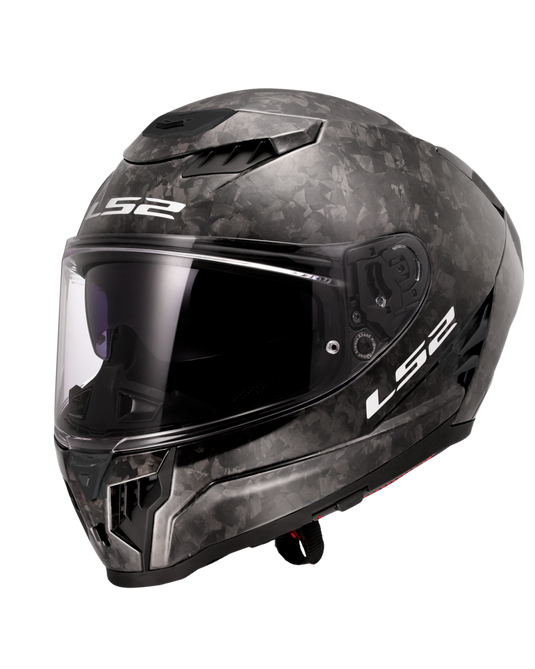 Capacete integral LS2 FF807 Dragon Forged Carbono Brilho – vista frontal – ECE 22.06