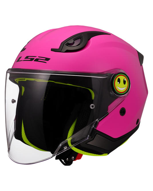 Capacete jet infantil LS2 OF622 Funny II Solid Rosa – vista frontal – ECE 22.06