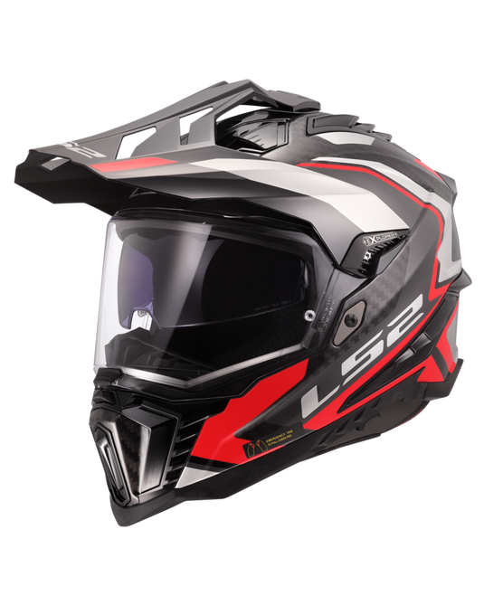 Capacete enduro LS2 MX701 Explorer C Frontier II Vermelho Preto – vista frontal – ECE 22.06