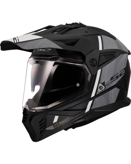 Capacete motocross LS2 MX702 Pioneer II Crazy Preto Mate Cinza Amarelo Hi-Vision – frontal