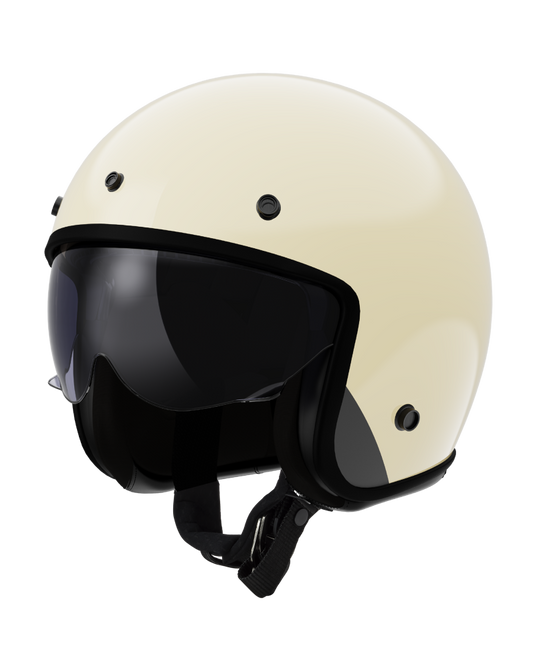 Capacete jet LS2 OF601 Bob II Solid Creme Brilho – vista frontal – ECE 22.06