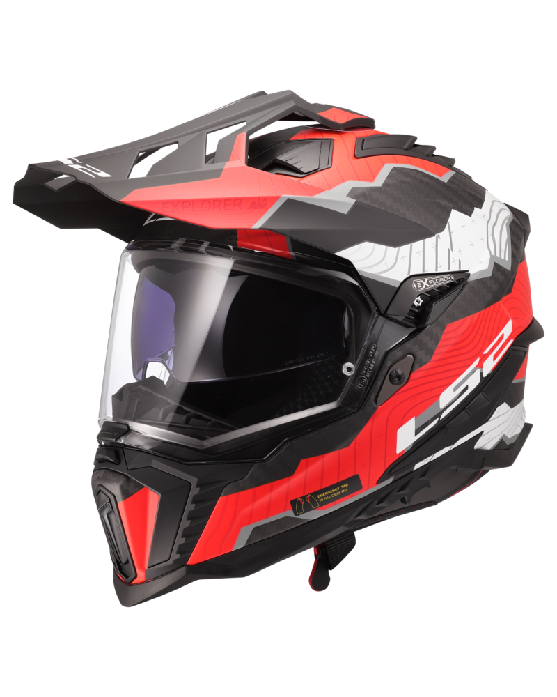 Load image into Gallery viewer, Capacete enduro LS2 MX701 Explorer C Trick Carbono Branco Vermelho – vista frontal – ECE 22.06
