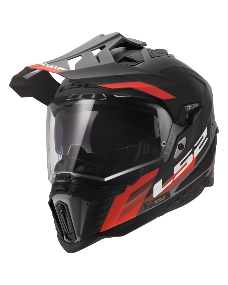 Load image into Gallery viewer, Capacete enduro LS2 MX701 Explorer Hexa Preto Vermelho Cinza – vista frontal – ECE 22.06
