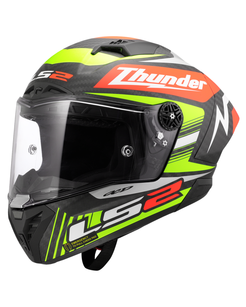 Load image into Gallery viewer, Capacete integral LS2 FF805 Thunder C GP Black Replica Preto Amarelo Vermelho – frontal – ECE 22.06
