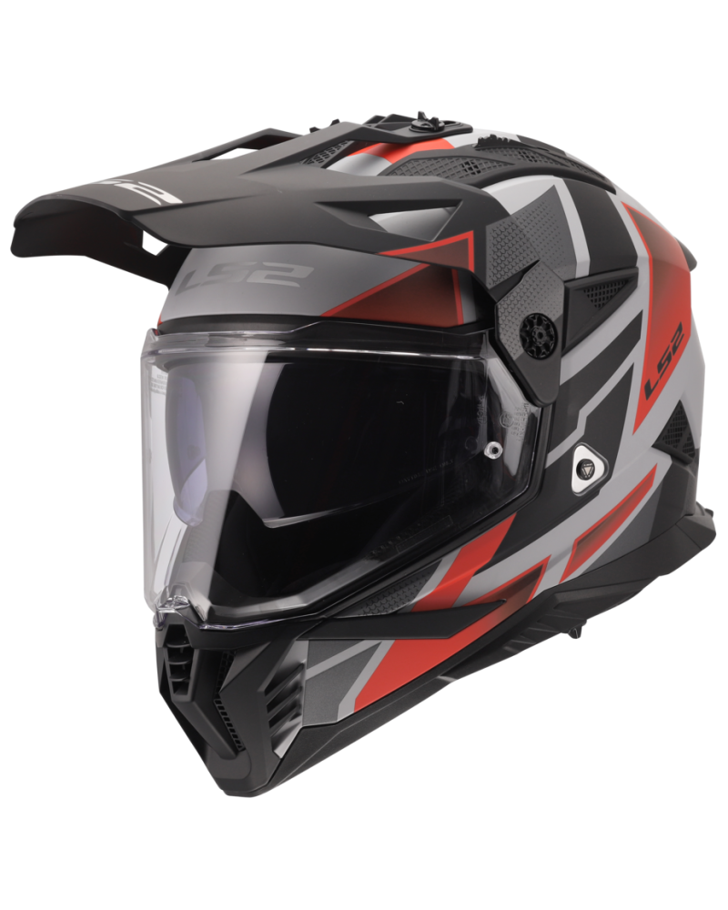 Load image into Gallery viewer, Capacete motocross LS2 MX702 Pioneer II Block Cinza Vermelho – vista lateral esquerda
