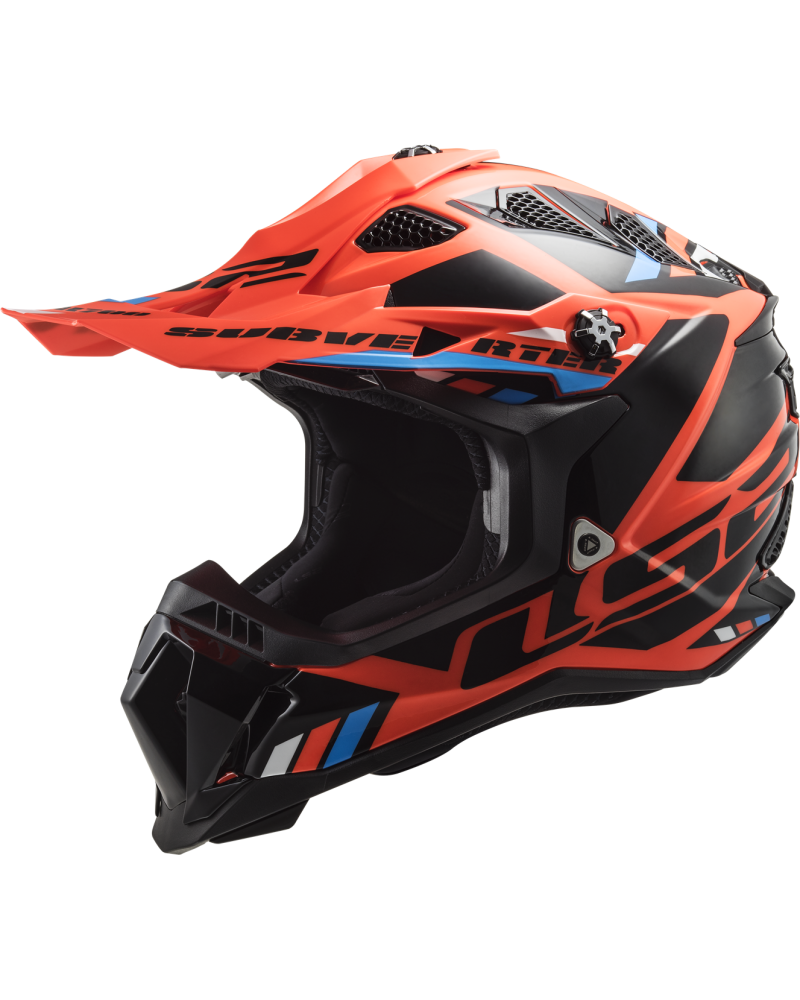 Load image into Gallery viewer, Capacete motocross LS2 MX700 Subverter Evo II Stomp Laranja Fluo Preto – vista frontal – ECE 22.06
