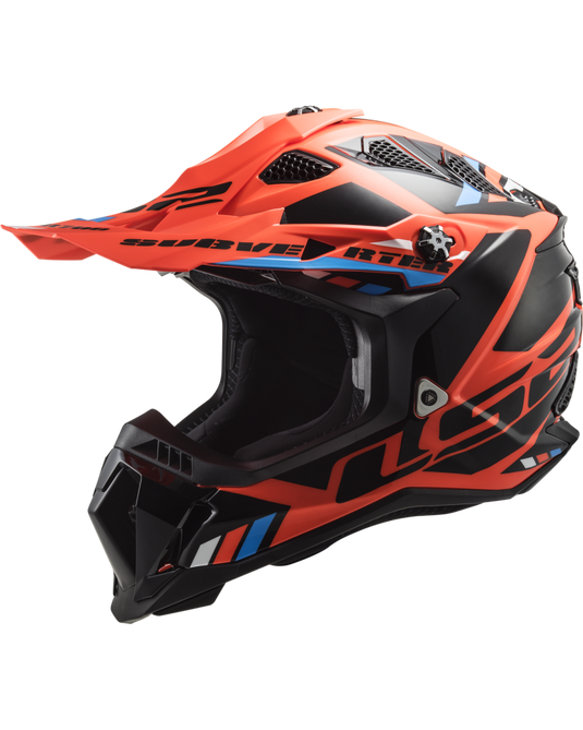 Capacete motocross LS2 MX700 Subverter Evo II Stomp Laranja Fluo Preto – vista frontal – ECE 22.06