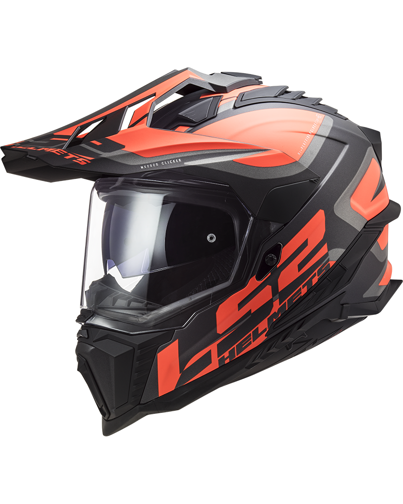 Load image into Gallery viewer, Capacete enduro LS2 MX701 Explorer Alter Preto Mate Laranja Fluo – vista frontal – ECE 22.06

