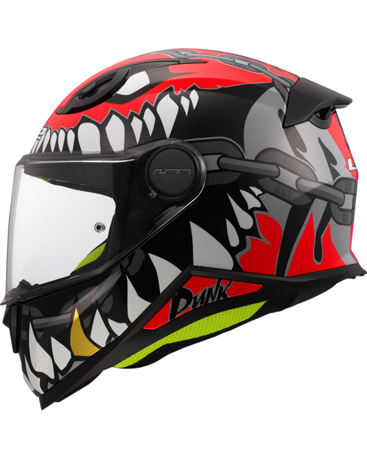 Capacete integral infantil LS2 FF812 Kid Punk Cinza Vermelho – vista frontal – ECE 22.06