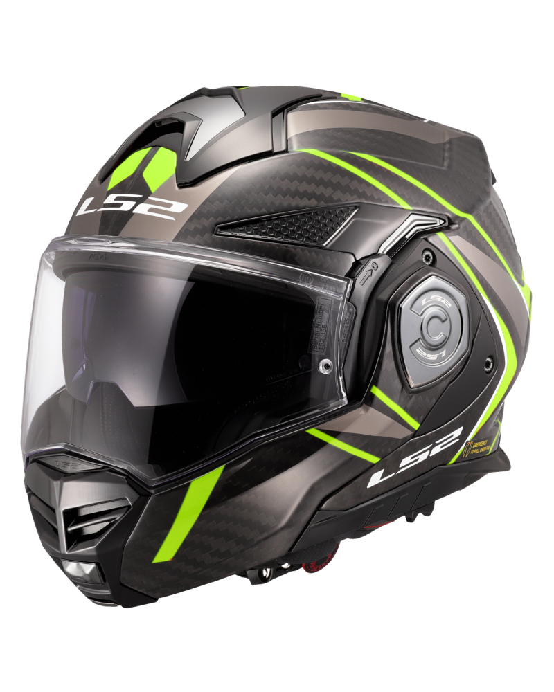 Load image into Gallery viewer, Capacete modular LS2 FF901 Advant-X C Future II Preto Amarelo Hi-Vision – vista frontal
