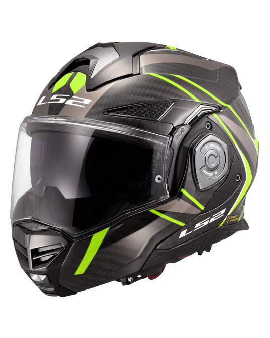 Capacete modular LS2 FF901 Advant-X C Future II Preto Amarelo Hi-Vision – vista frontal