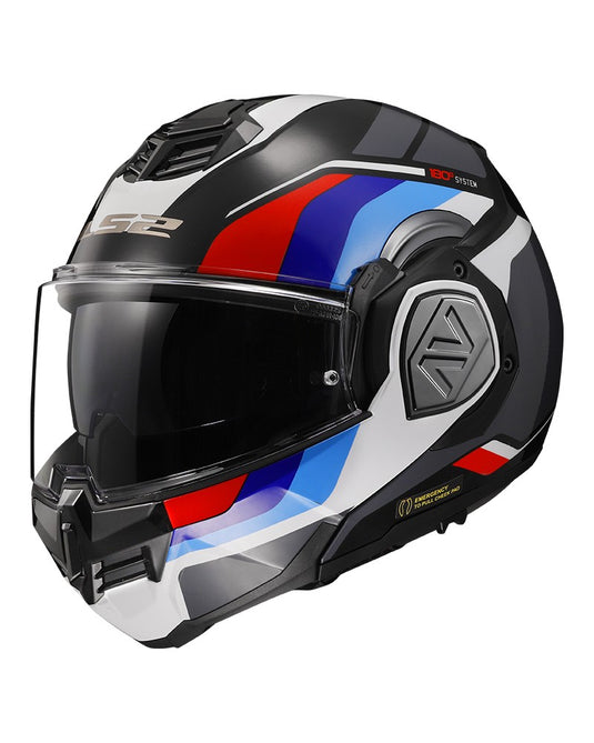 Capacete modular LS2 FF906 Advant Sport Preto Azul Vermelho Branco – ECE 22.06 P/J viseira solar