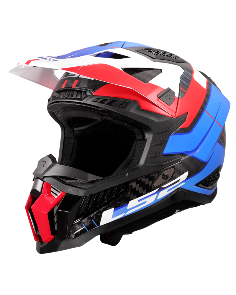 Load image into Gallery viewer, Capacete motocross LS2 MX703 X-Force C Galuo Branco Vermelho Azul – vista frontal
