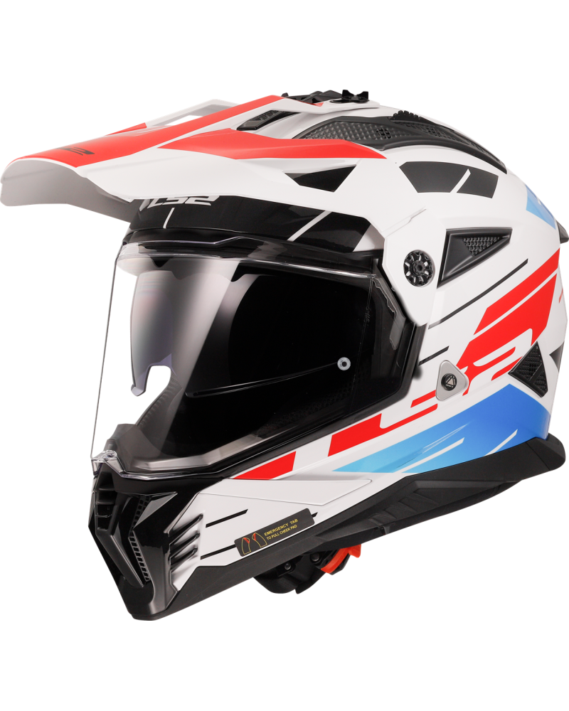 Load image into Gallery viewer, Capacete motocross LS2 MX702 Pioneer II Namib Branco Azul Vermelho – vista frontal – ECE 22.06
