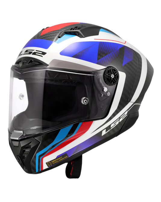 Capacete integral LS2 FF805 Thunder C GP Raute Azul Vermelho – vista frontal – ECE 22.06