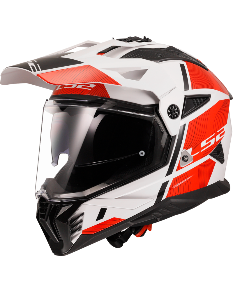 Load image into Gallery viewer, Capacete motocross LS2 MX702 Pioneer II Hill Branco Brilho Vermelho – vista frontal – ECE 22.06
