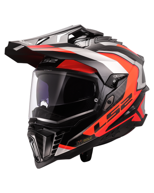 Capacete enduro LS2 MX701 Explorer C Frontier II Laranja Cinza – vista frontal – ECE 22.06
