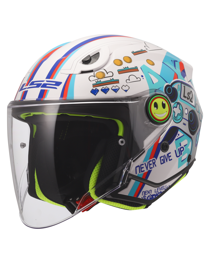 Load image into Gallery viewer, Capacete jet infantil LS2 OF622 Funny II Next Level Branco Brilho – frontal – ECE 22.06
