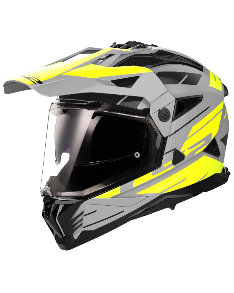 Load image into Gallery viewer, Capacete motocross LS2 MX702 Pioneer II Namib Cinza Mate Amarelo Hi-Vision – vista frontal – ECE 22.06

