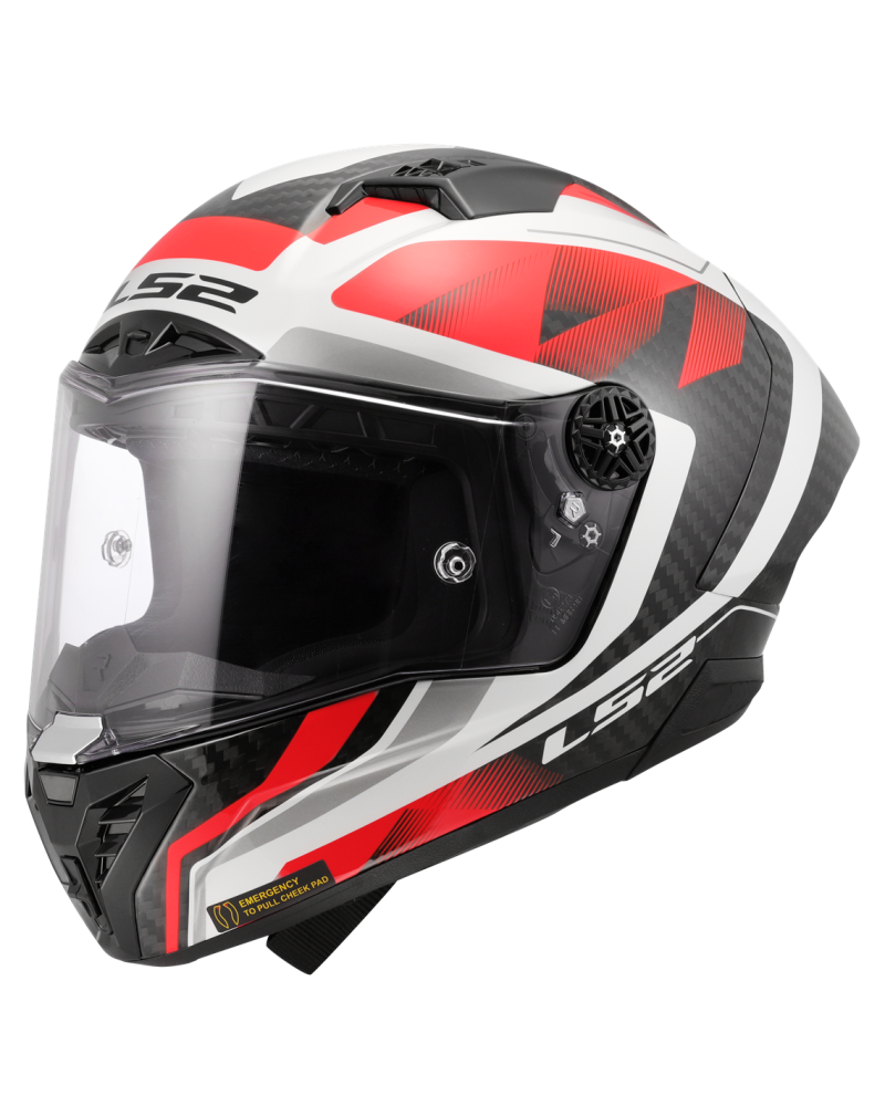 Load image into Gallery viewer, Capacete integral LS2 FF805 Thunder C GP Raute Branco Vermelho – vista lateral esquerda
