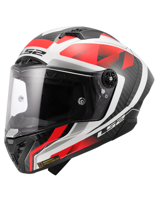 Capacete integral LS2 FF805 Thunder C GP Raute Branco Vermelho – vista lateral esquerda