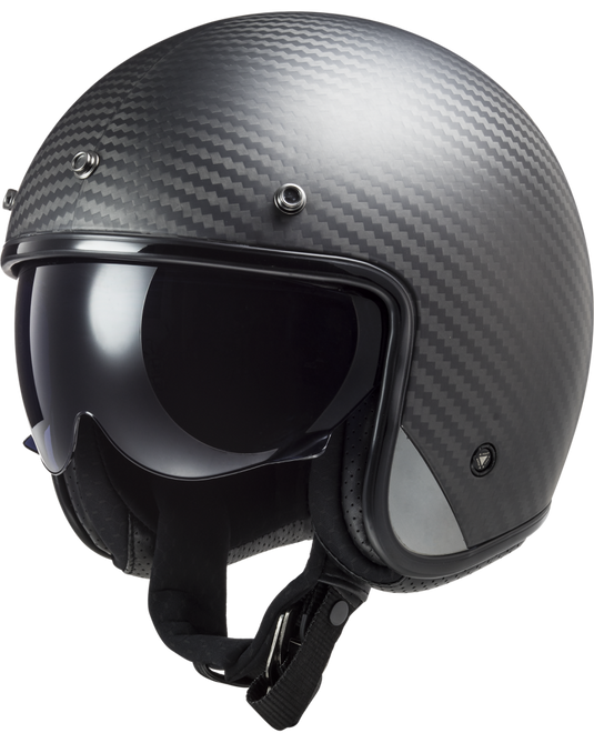 Capacete jet LS2 OF601 Bob II C Solid Carbono Mate – vista frontal – ECE 22.06