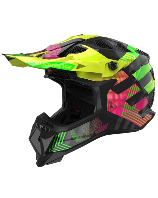 Capacete motocross LS2 MX700 Subverter Evo II Chromatic Preto Brilho – vista frontal – ECE 22.06