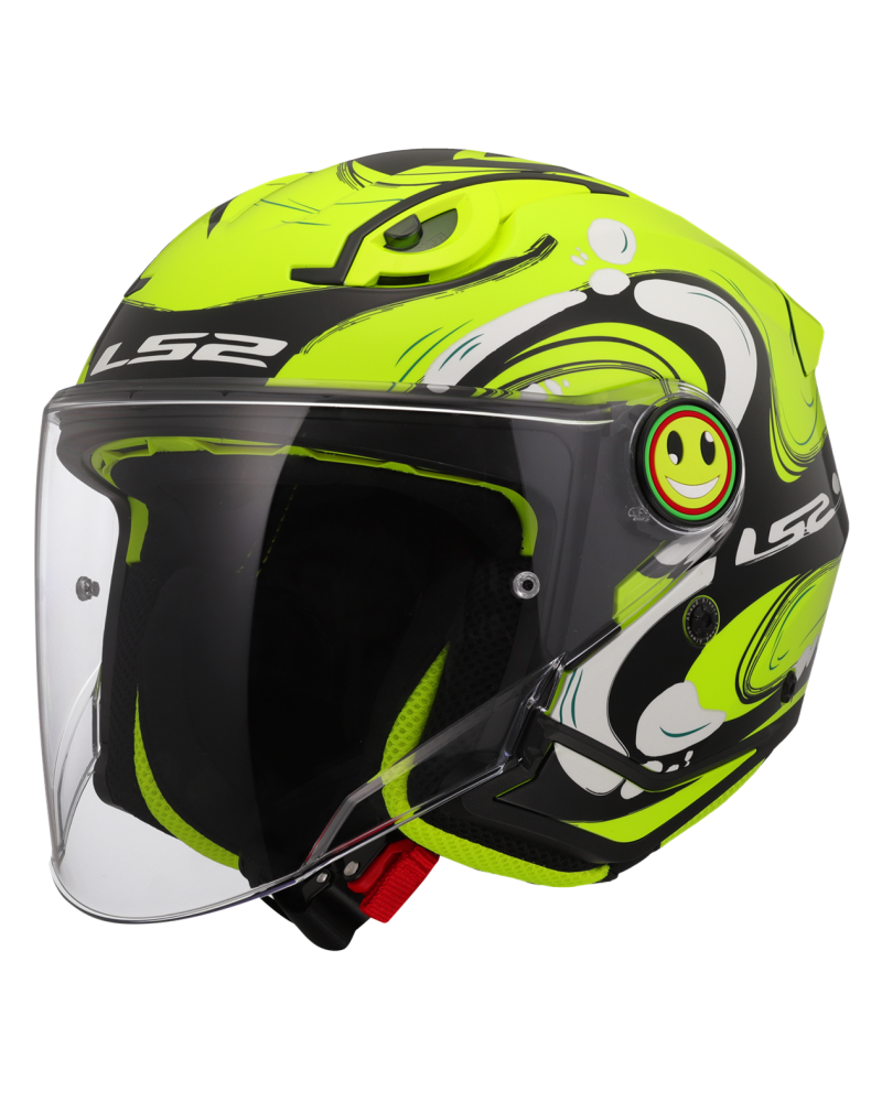 Load image into Gallery viewer, Capacete jet infantil LS2 OF622 Funny II Glup Amarelo Hi-Vision – vista frontal – ECE 22.06

