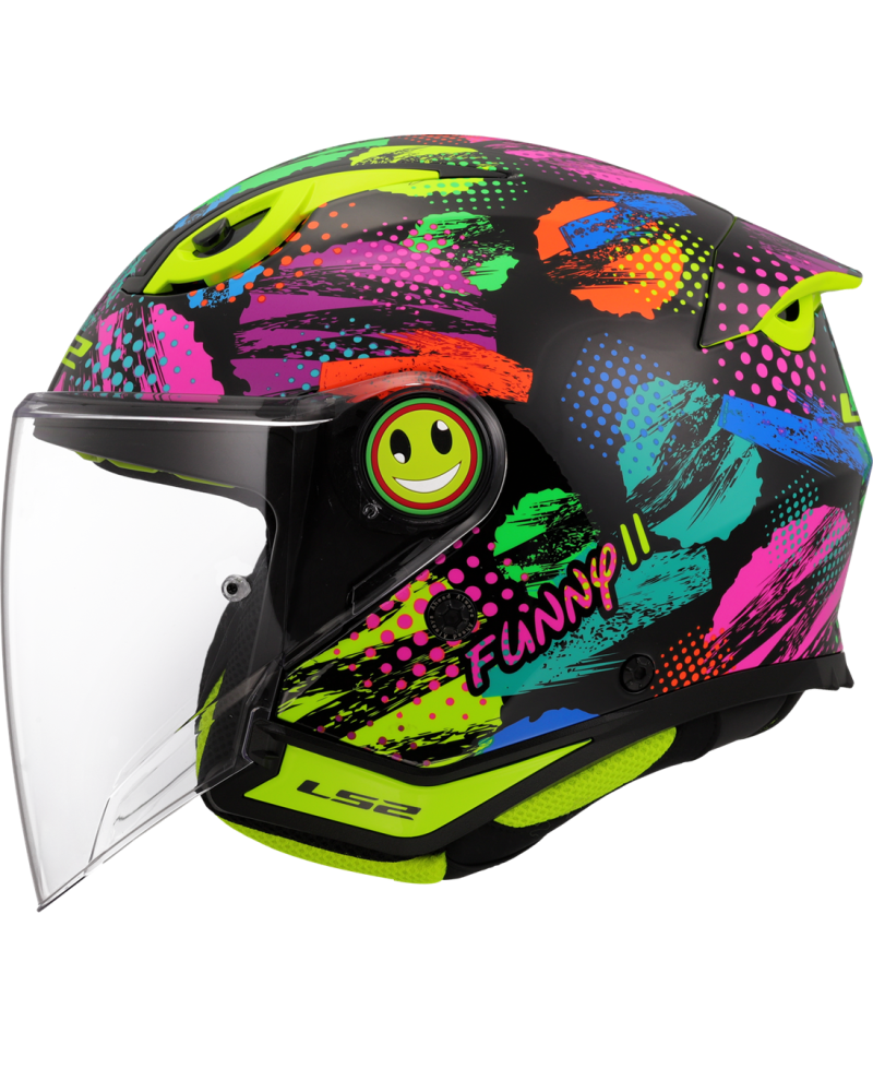 Load image into Gallery viewer, Capacete jet infantil LS2 OF622 Funny II Joy Preto Brilho – vista lateral
