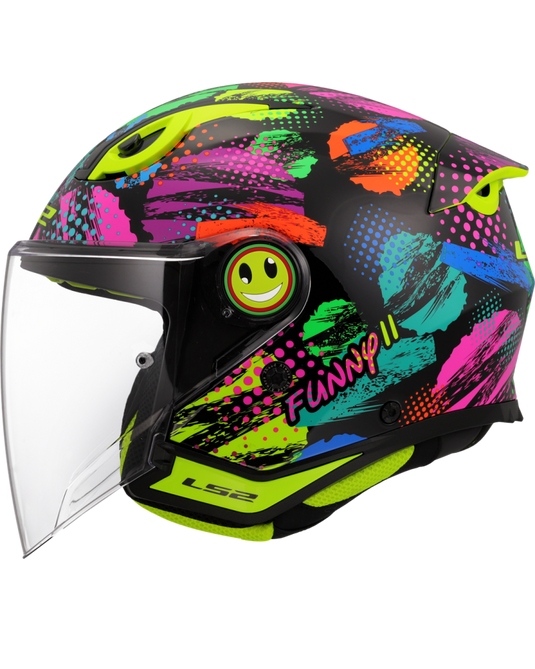 Capacete jet infantil LS2 OF622 Funny II Joy Preto Brilho – vista lateral