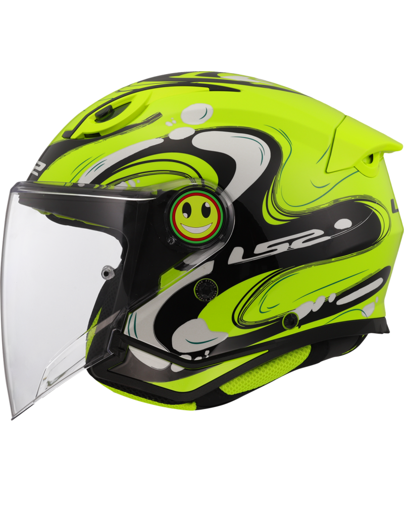 Load image into Gallery viewer, Capacete jet infantil LS2 OF622 Funny II Glup Amarelo Hi-Vision – vista lateral
