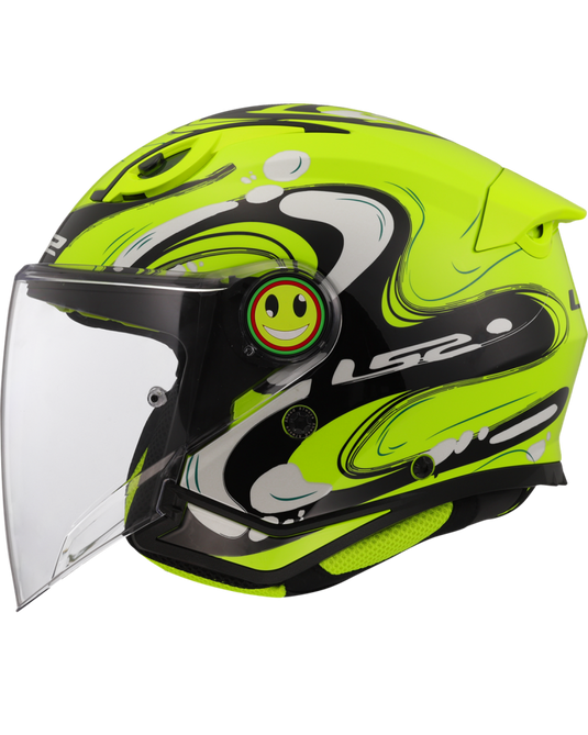 Capacete jet infantil LS2 OF622 Funny II Glup Amarelo Hi-Vision – vista lateral