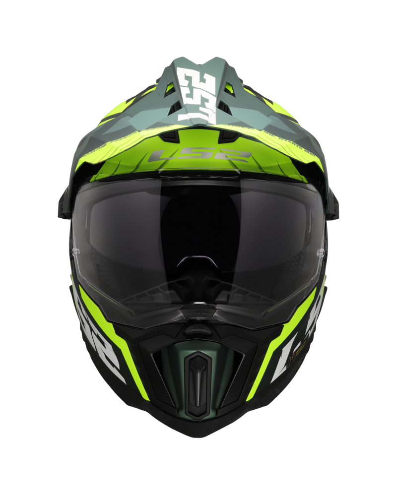 Load image into Gallery viewer, Capacete enduro LS2 MX701 Explorer Spire Verde Mate Amarelo Hi-Vision – vista lateral esquerda
