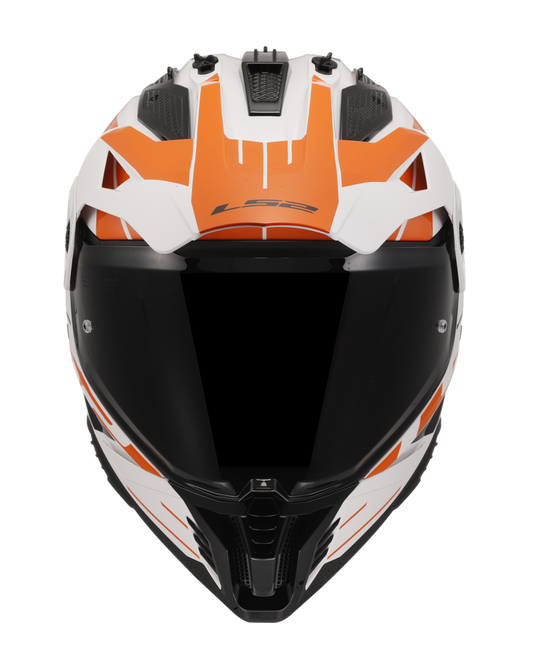 Capacete motocross LS2 MX702 Pioneer II Namib Branco Laranja – vista lateral esquerda