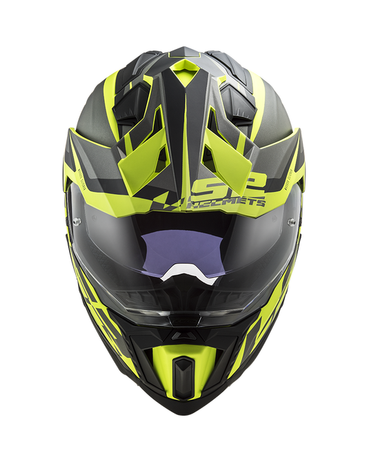 Capacete enduro LS2 MX701 Explorer Alter Preto Mate Amarelo Hi-Vision – vista lateral esquerda