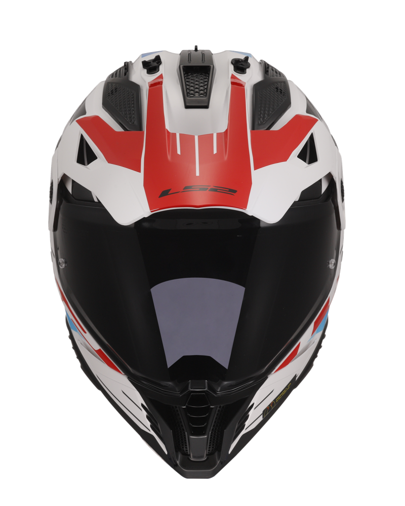 Load image into Gallery viewer, Capacete motocross LS2 MX702 Pioneer II Namib Branco Azul Vermelho – vista lateral esquerda
