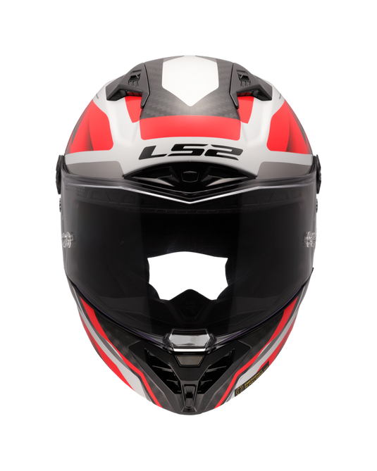 Capacete integral LS2 FF805 Thunder C GP Raute Branco Vermelho – vista frontal – ECE 22.06