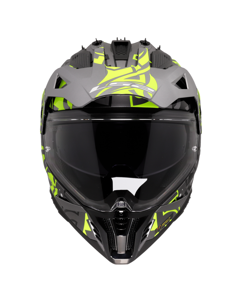 Load image into Gallery viewer, Capacete motocross LS2 MX702 Pioneer II Rangi Amarelo Hi-Vision Cinza – vista lateral esquerda
