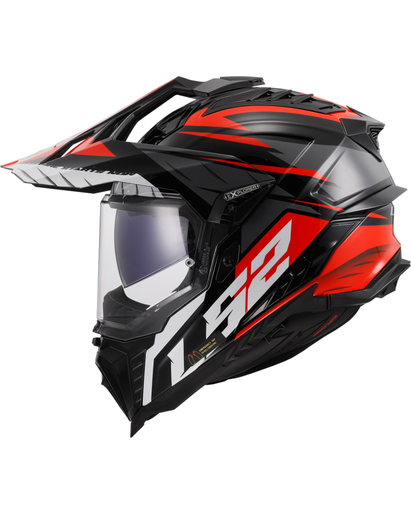 Load image into Gallery viewer, Capacete enduro LS2 MX701 Explorer Spire Preto Brilho Titânio Vermelho – vista lateral
