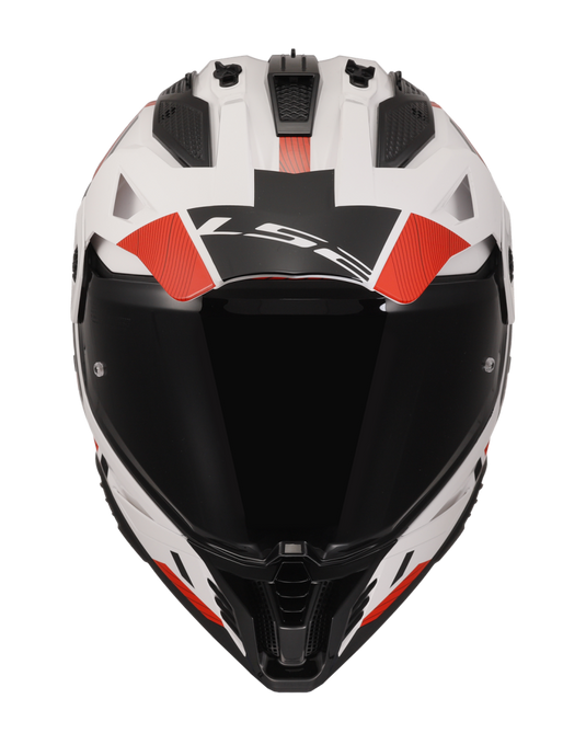 Capacete motocross LS2 MX702 Pioneer II Hill Branco Brilho Vermelho – vista lateral esquerda