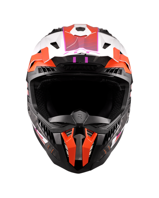 Capacete motocross LS2 MX703 X-Force C Galuo Laranja Brilho – vista lateral esquerda