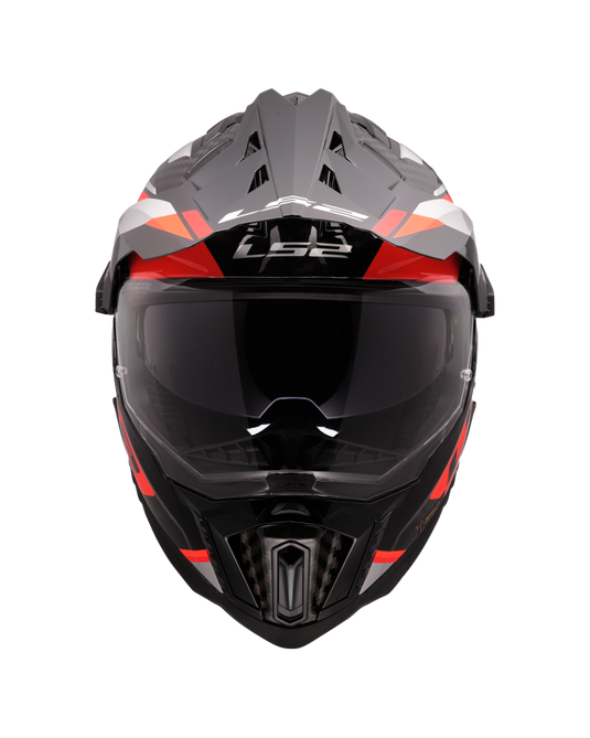 Capacete enduro LS2 MX701 Explorer C Frontier II Laranja Cinza – vista lateral esquerda