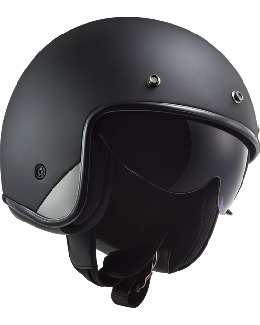 Capacete jet LS2 OF601 Bob II Solid Preto Mate – vista lateral esquerda