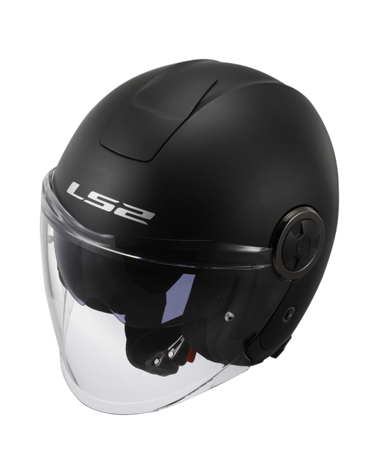Capacete open-face LS2 OF620 Classy Solid Preto Mate – vista lateral esquerda